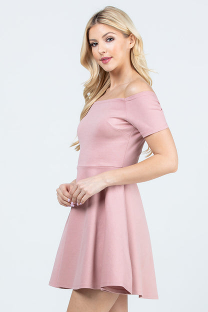 off the shoulder short sleeve skater dress