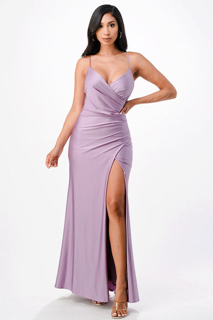 Tara side pleat overlap gown with side opening