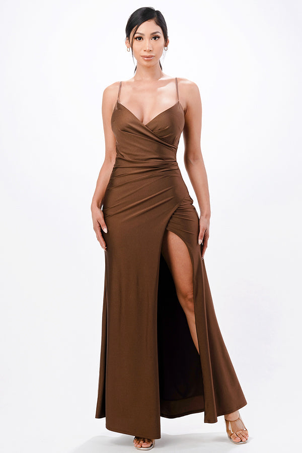 Tara side pleat overlap gown with side opening