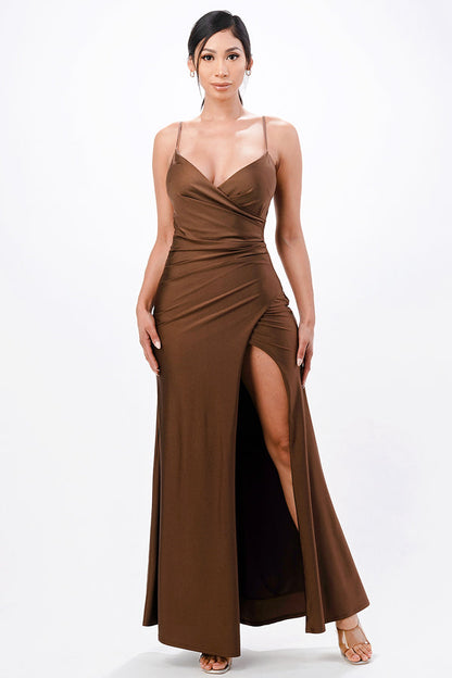 Tara side pleat overlap gown with side opening
