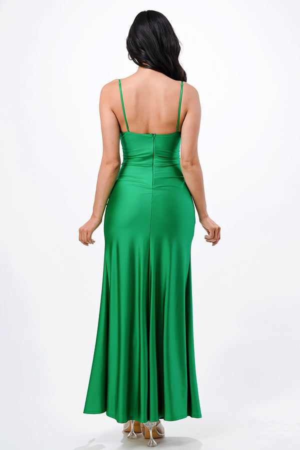 Tara side pleat overlap gown with side opening