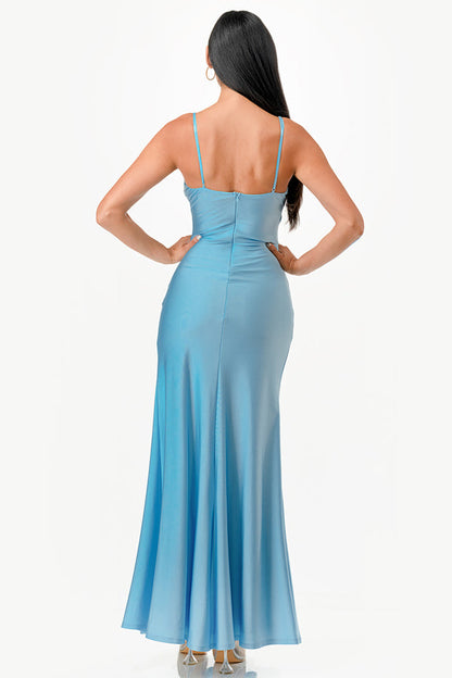 Tara side pleat overlap gown with side opening