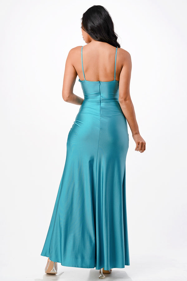 Tara side pleat overlap gown with side opening