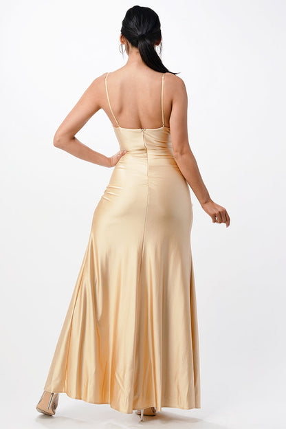 Tara side pleat overlap gown with side opening