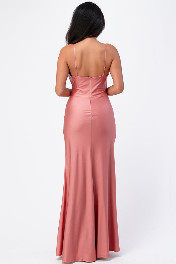 Tara side pleat overlap gown with side opening