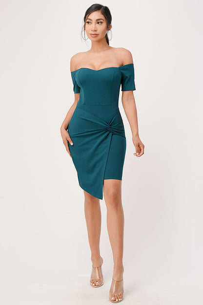 Off the shoulder front twist bodycon dress
