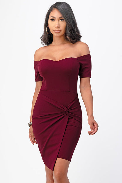 Off the shoulder front twist bodycon dress