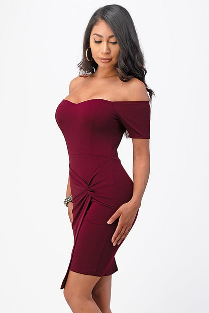 Off the shoulder front twist bodycon dress