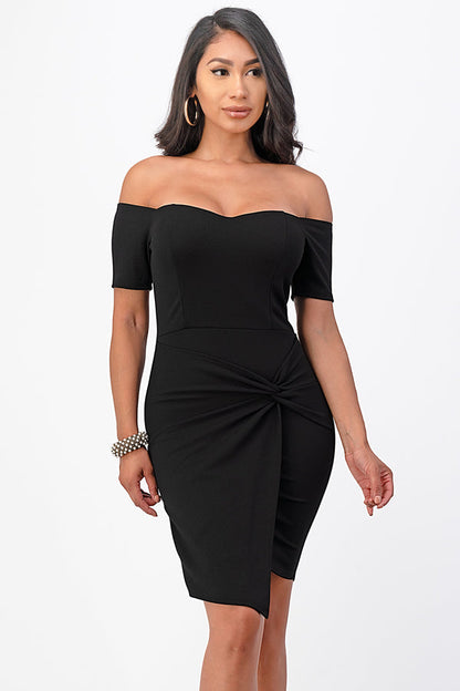 Off the shoulder front twist bodycon dress