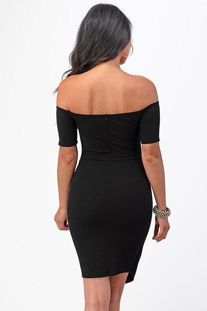 Off the shoulder front twist bodycon dress