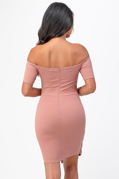 Off the shoulder front twist bodycon dress