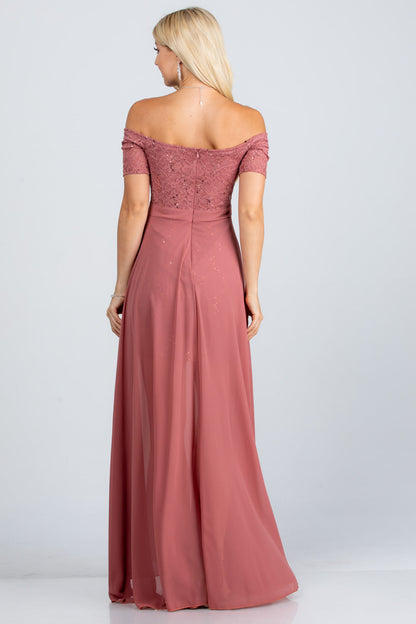 Off the shoulder sequin lace and chiffon dress