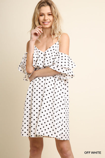 White off shoulder Dress polka dot print