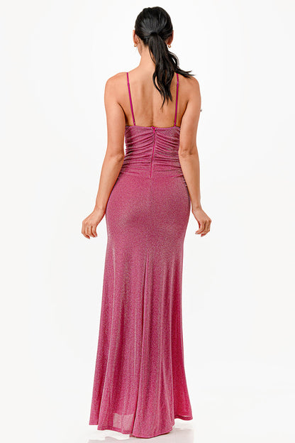 Sparking Jacquard Cowl Neck Long Dress