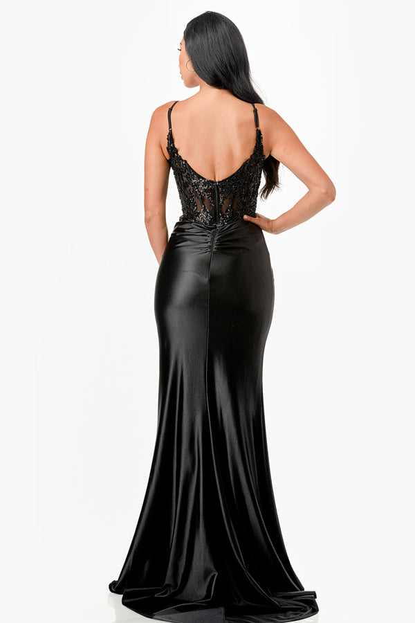 Sequin lace satin front twist long dress