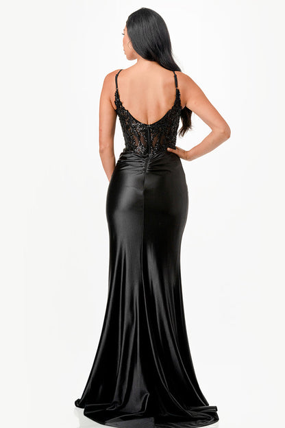 Sequin lace satin front twist long dress