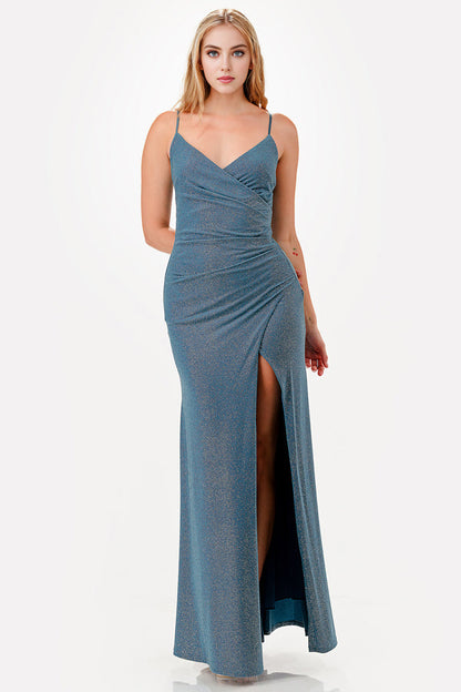Glitter ITY tara side pleat overlap gown with side opening