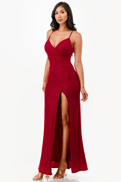 Glitter ITY tara side pleat overlap gown with side opening