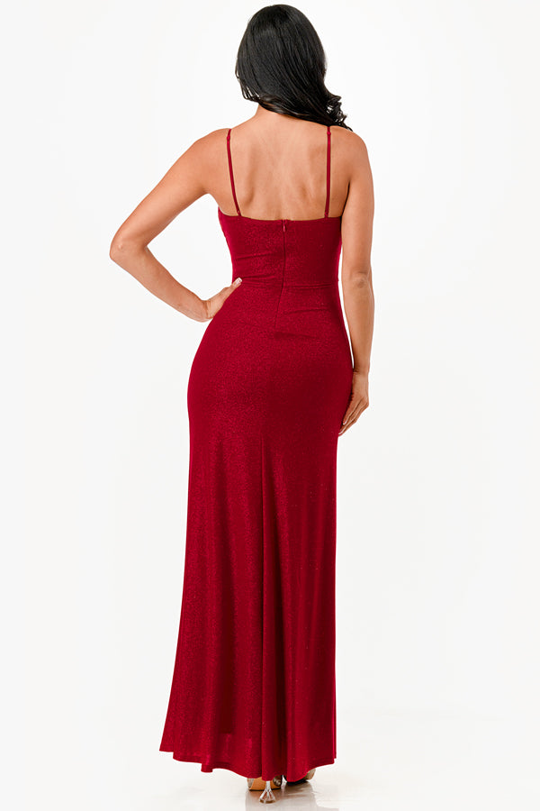 Glitter ITY tara side pleat overlap gown with side opening