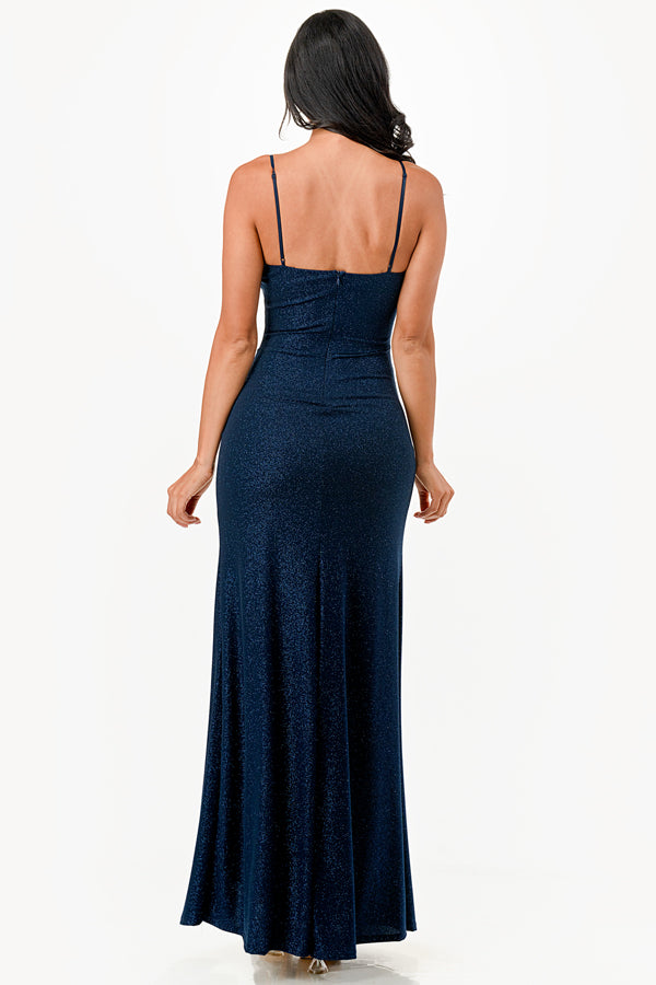 Glitter ITY tara side pleat overlap gown with side opening