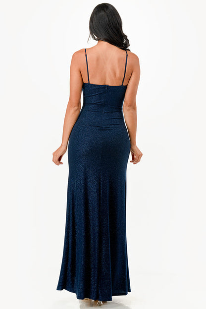 Glitter ITY tara side pleat overlap gown with side opening