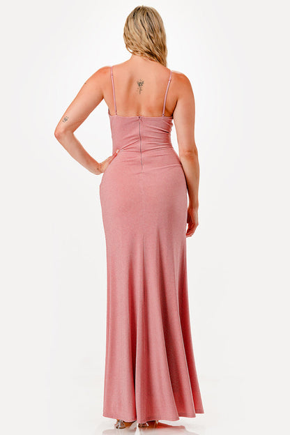 Glitter ITY tara side pleat overlap gown with side opening