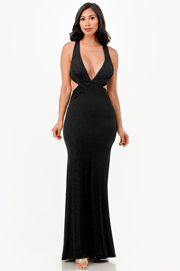 Glittered criss-cross back dress with ruched details