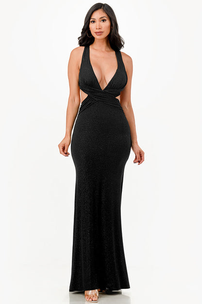 Glittered criss-cross back dress with ruched details