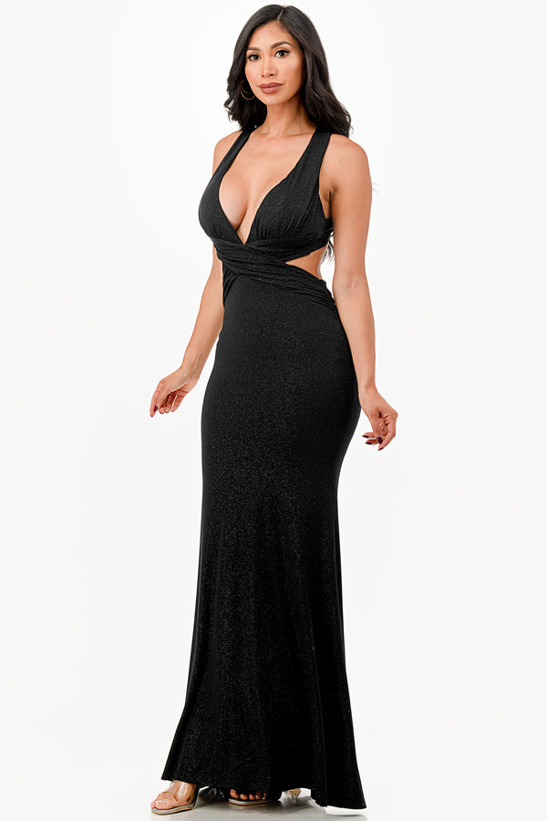 Glittered criss-cross back dress with ruched details
