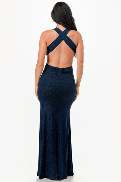 Glittered criss-cross back dress with ruched details