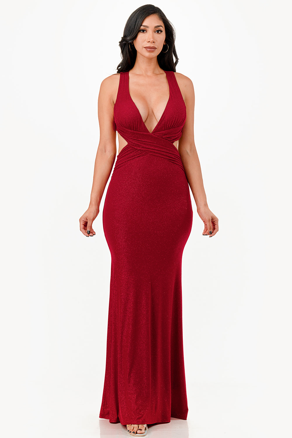 Glittered criss-cross back dress with ruched details