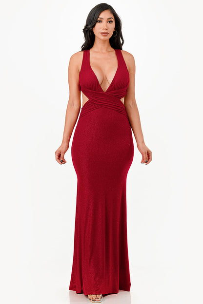 Glittered criss-cross back dress with ruched details