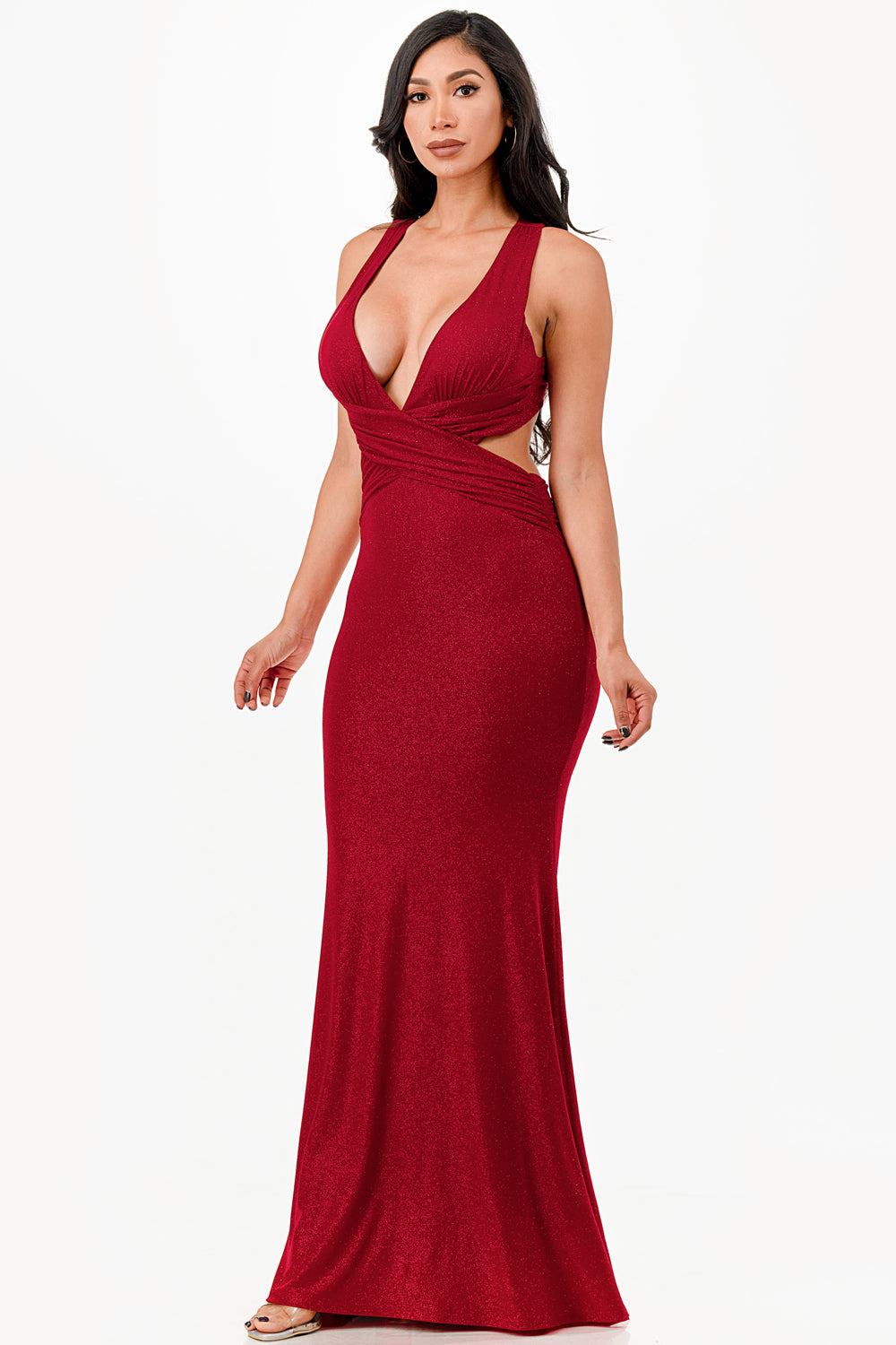 Glittered criss-cross back dress with ruched details