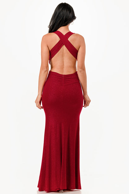 Glittered criss-cross back dress with ruched details