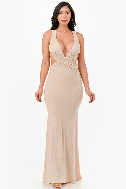 Glittered criss-cross back dress with ruched details