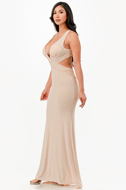 Glittered criss-cross back dress with ruched details