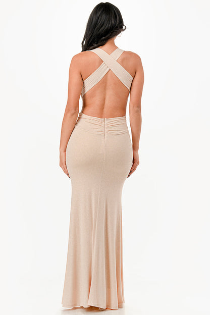 Glittered criss-cross back dress with ruched details