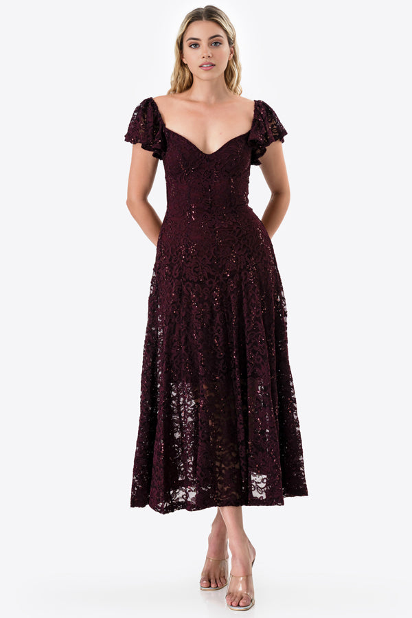 Butterfly sleeve lace dress
