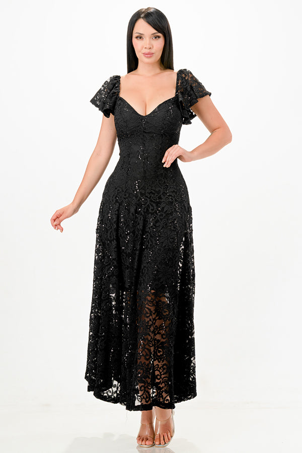 Butterfly sleeve lace dress