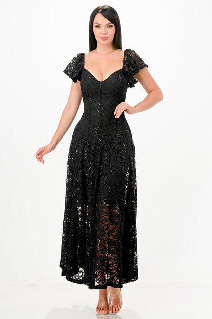 Butterfly sleeve lace dress