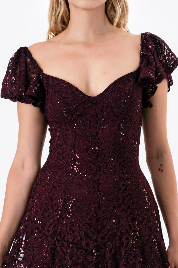 Butterfly sleeve lace dress