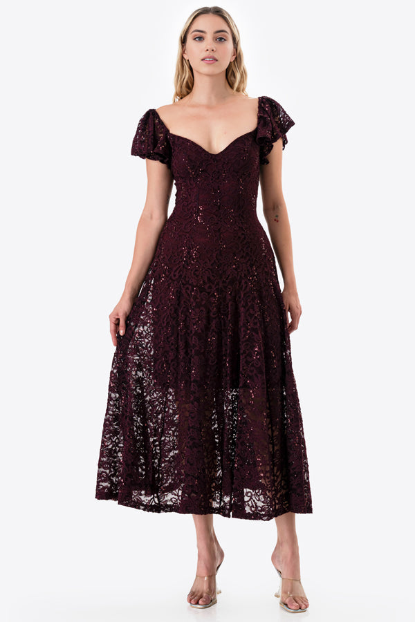 Butterfly sleeve lace dress