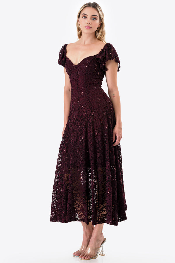 Butterfly sleeve lace dress