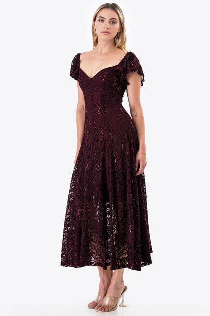 Butterfly sleeve lace dress