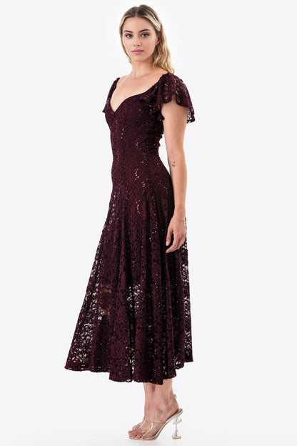Butterfly sleeve lace dress