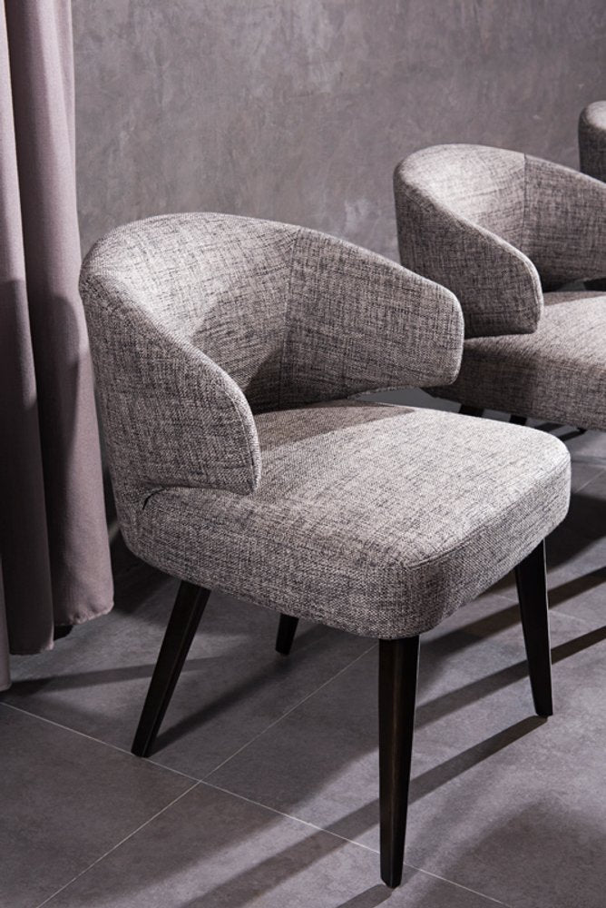 Gray and Black Upholstered Fabric Wing Back Dining Arm Chair