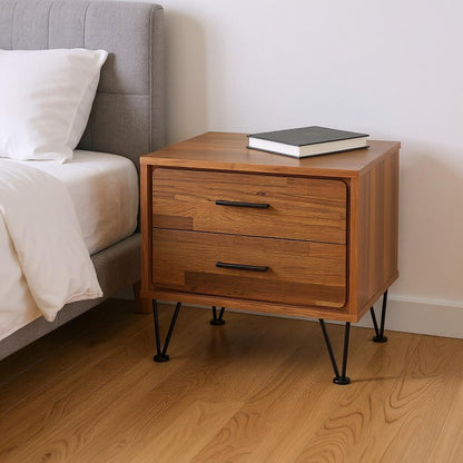 18" Brown Two Drawers Metal Nightstand