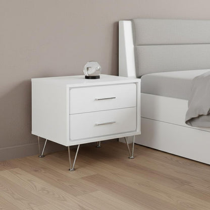 18" Brown Two Drawers Metal Nightstand