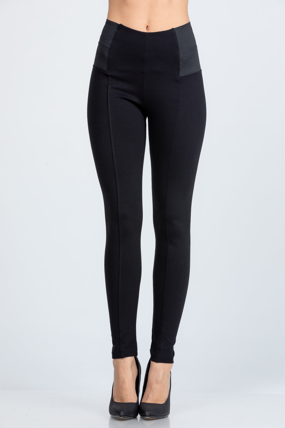 Side elastic nylon ponte high waist skinny pants
