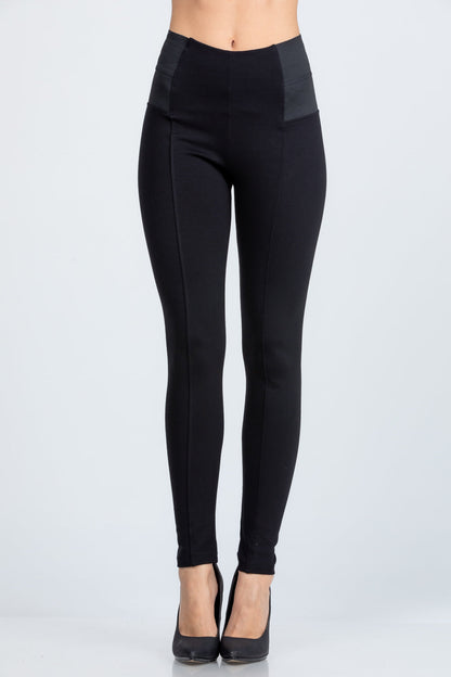 Side elastic nylon ponte high waist skinny pants